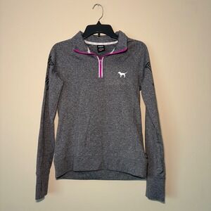 PINK by Victoria's Secret Grey Heathered Quarter Zip Pullover Thumbholes